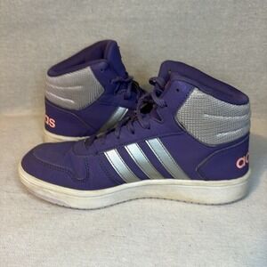 Adidas‎ Kids Hoops Unisex Sneakers Size 5 Purple Matte Silver Basketball School